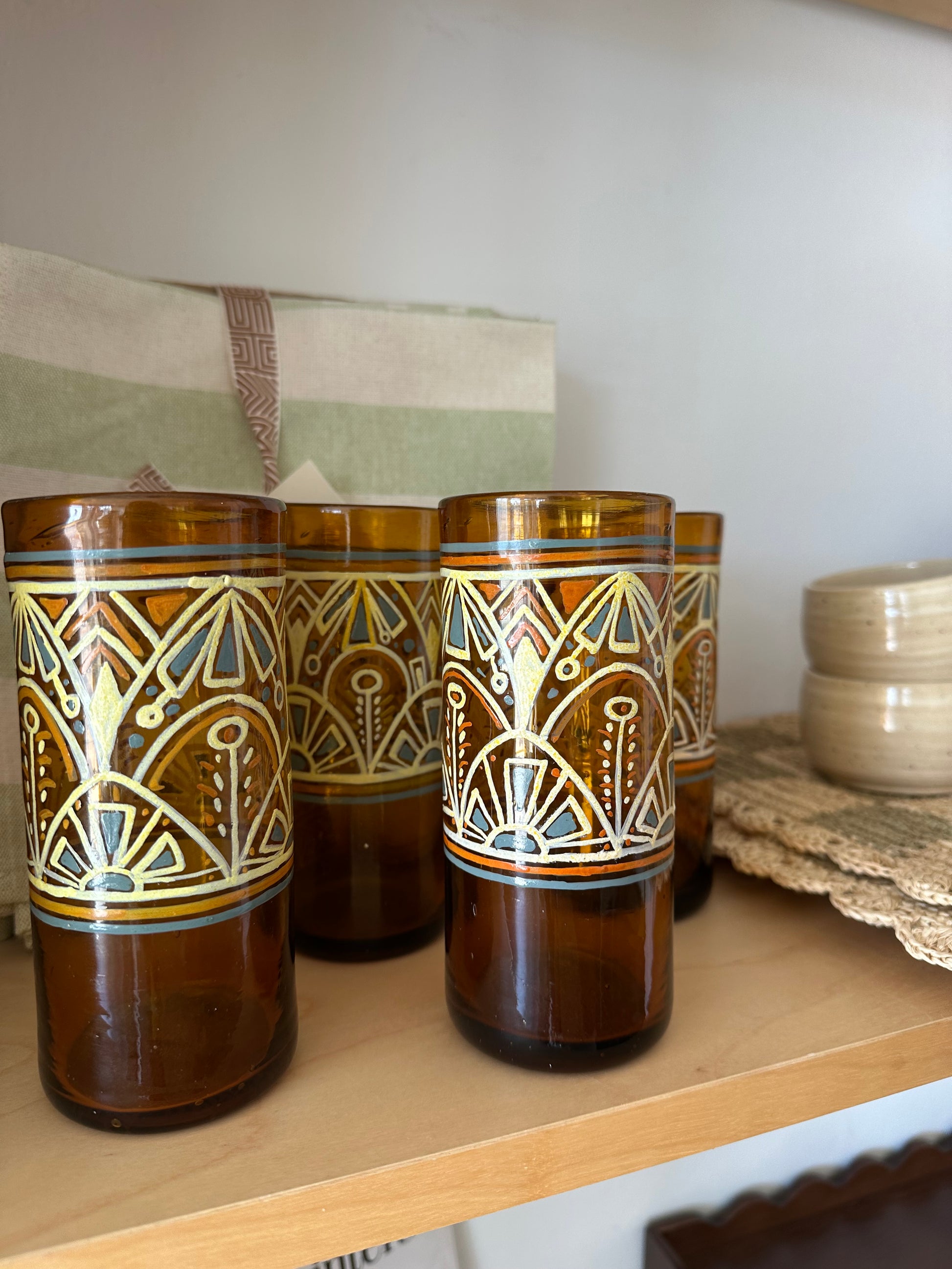 vintage hand painted southwestern drinking glasses s/4