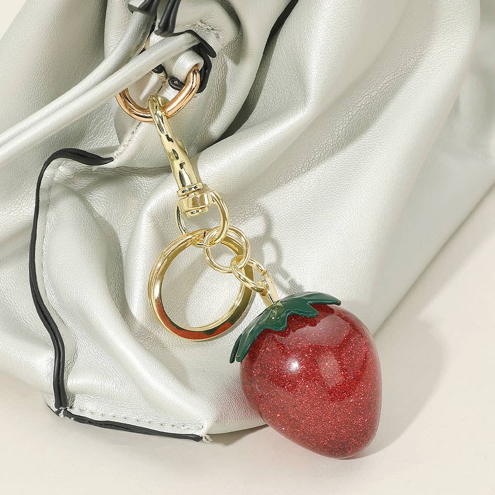 glittered strawberry bag charm