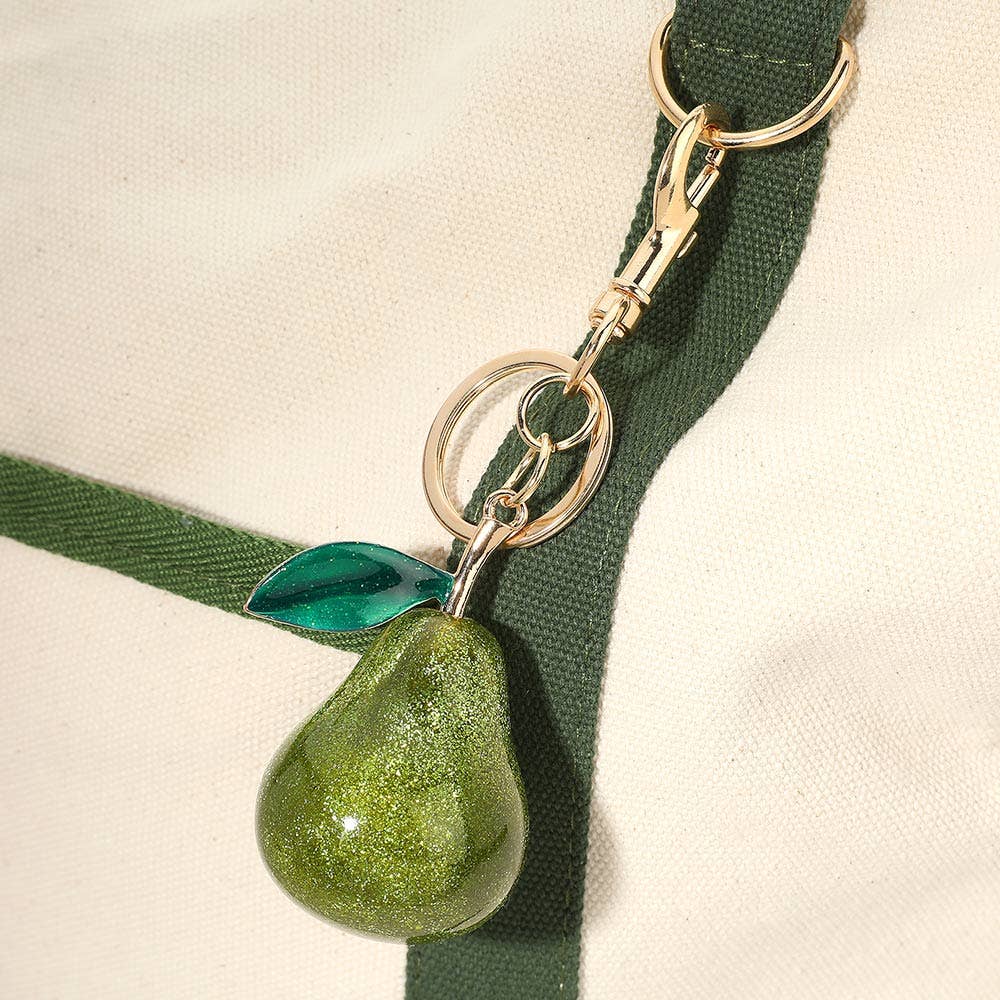 glittered pear bag charm