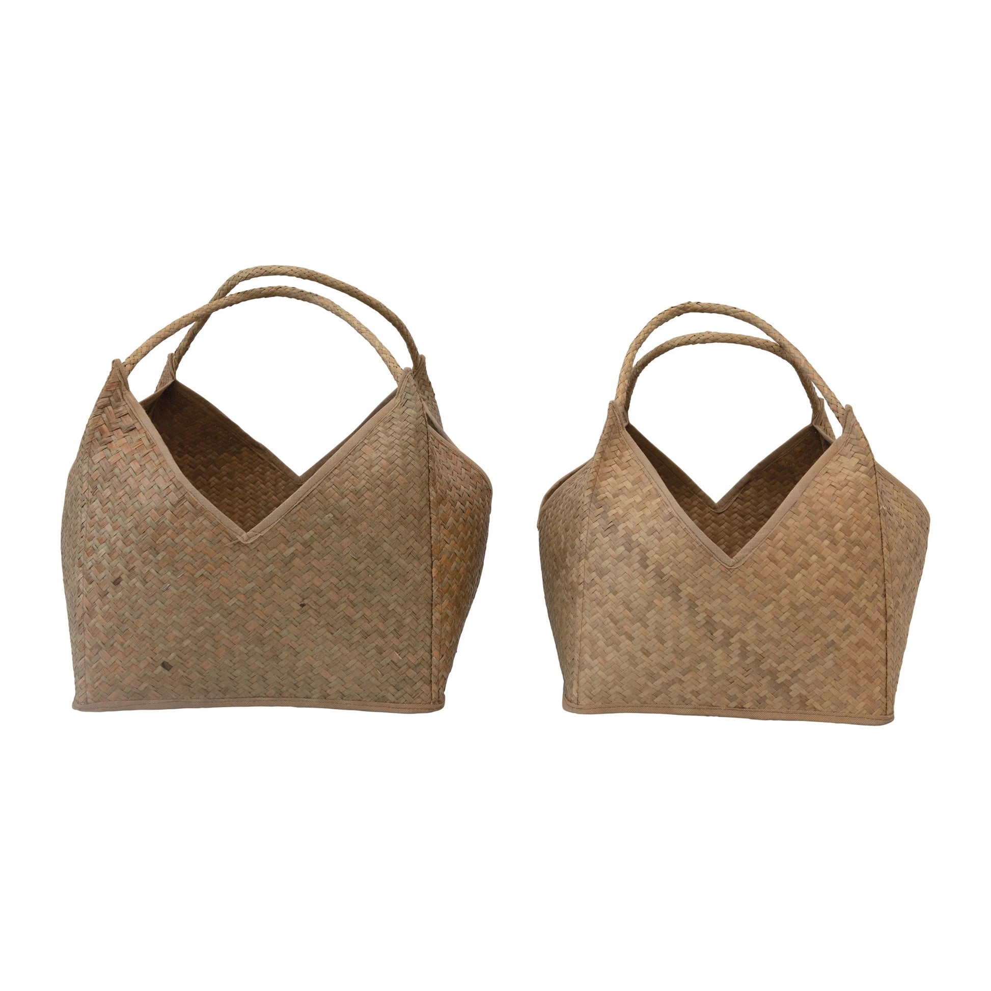 hand-woven seagrass baskets with handles