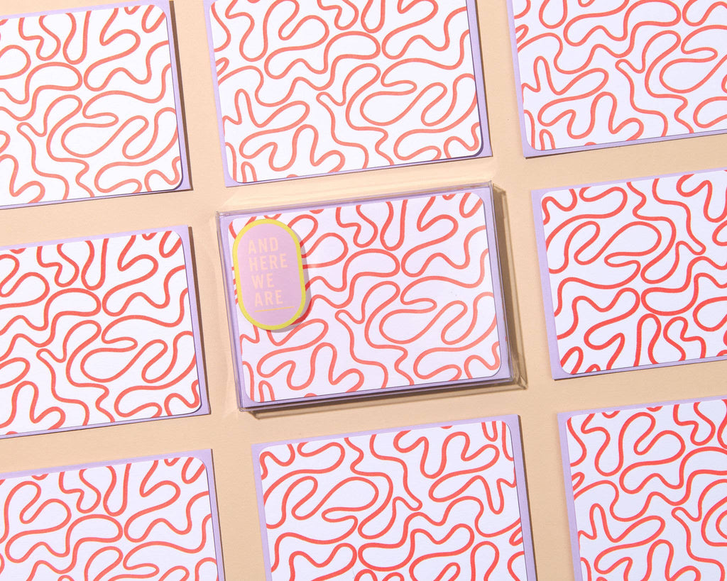 squiggle- neon red - letterpress notecard set