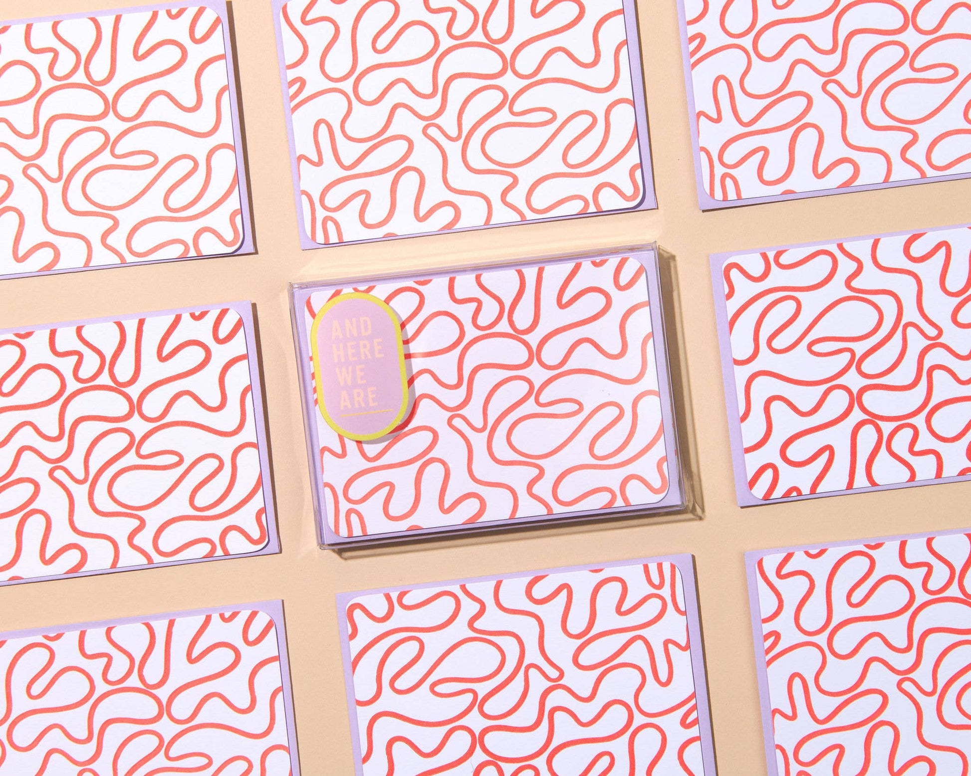 squiggle- neon red - letterpress notecard set