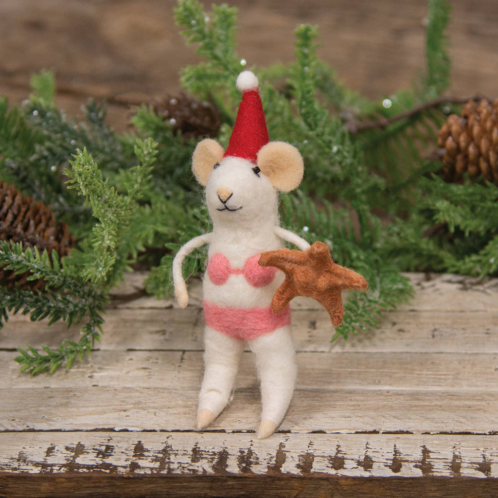 christmas bikini mouse felted ornament