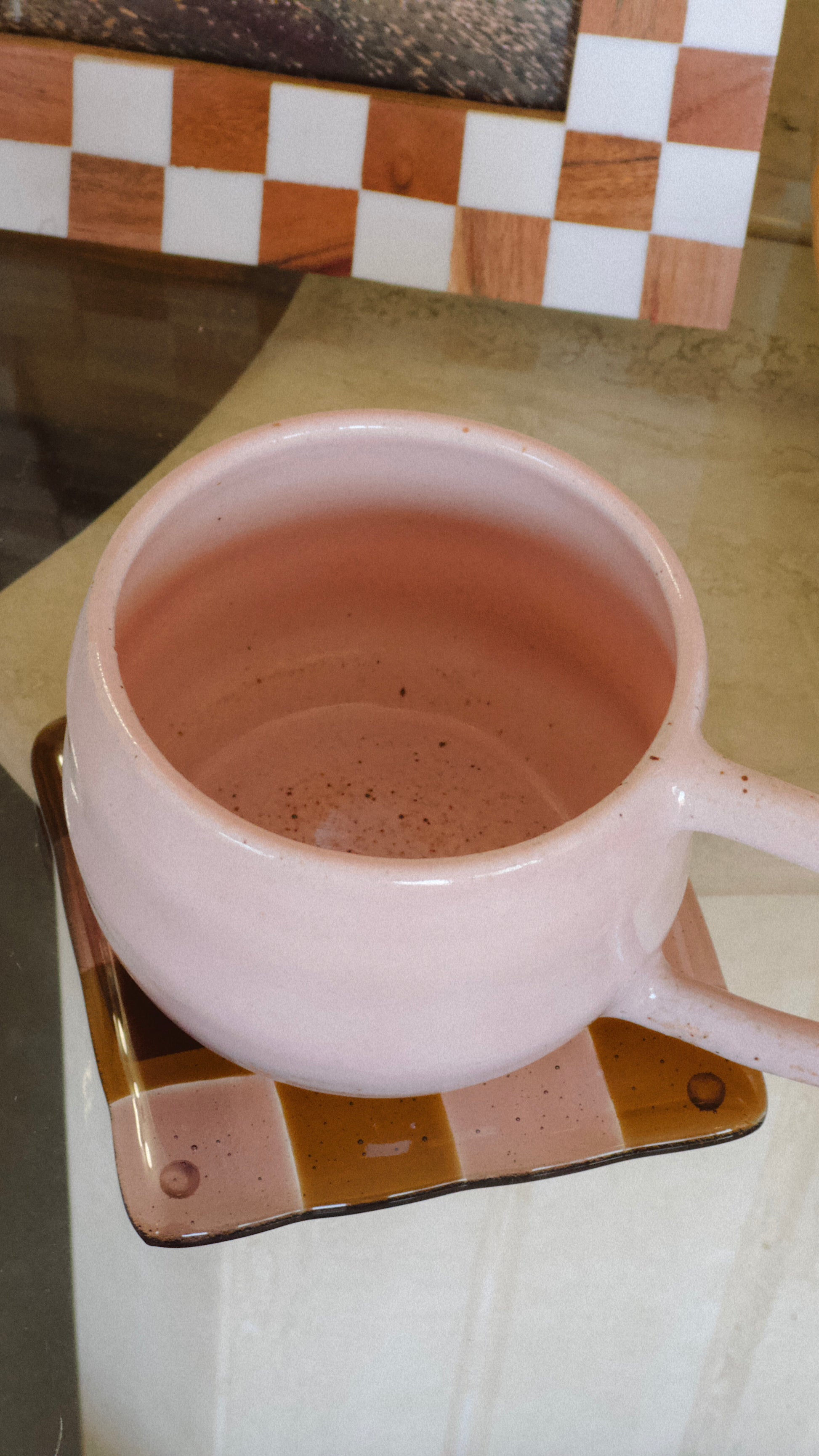 handmade pink round ridge mug