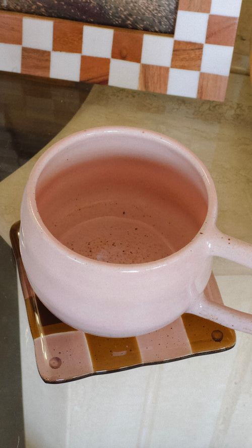 handmade pink round ridge mug