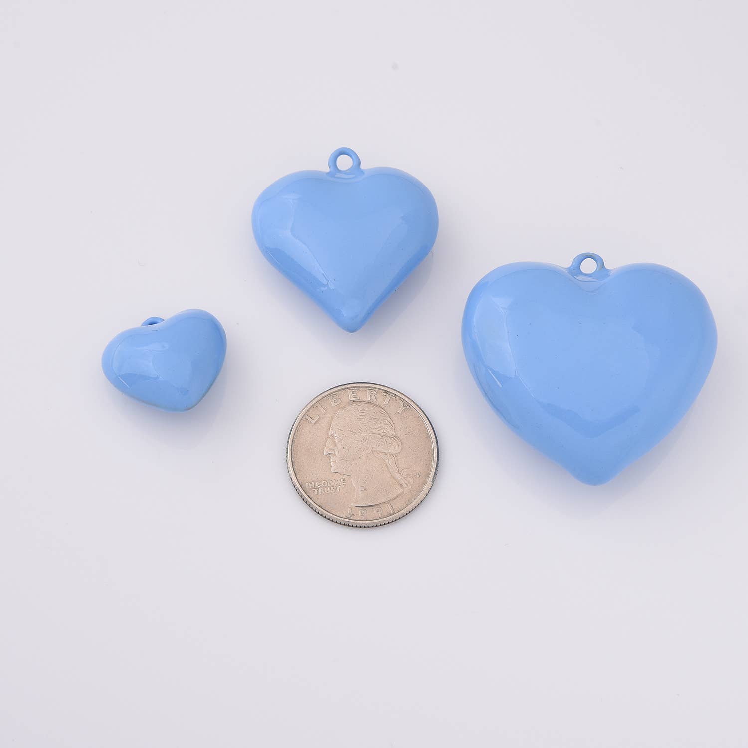 gold filled puffy blue enamel heart charm
