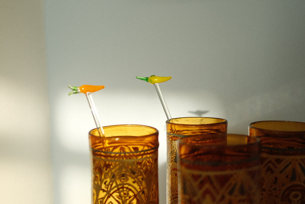 hand blown pepper cocktail stirrers