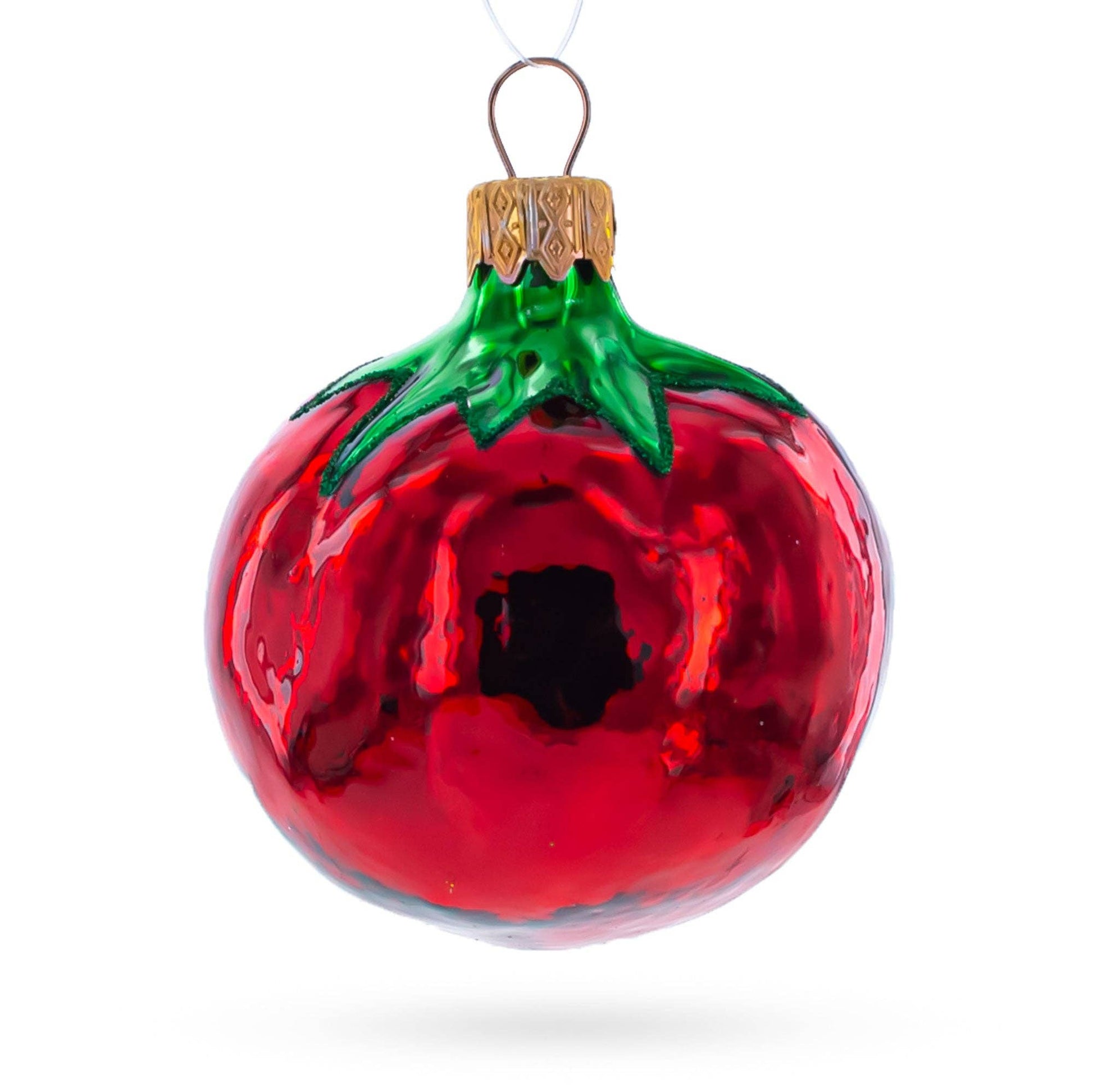 glittered shiny tomato glass ornament