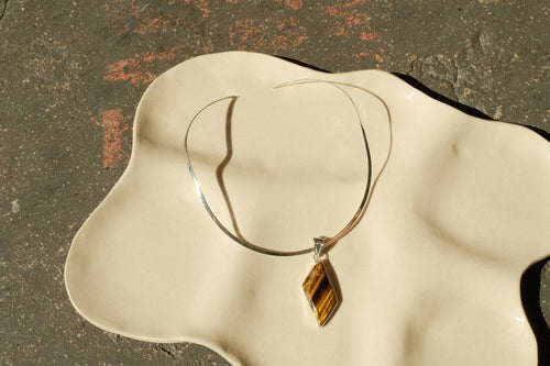 silver cat eye collar necklace