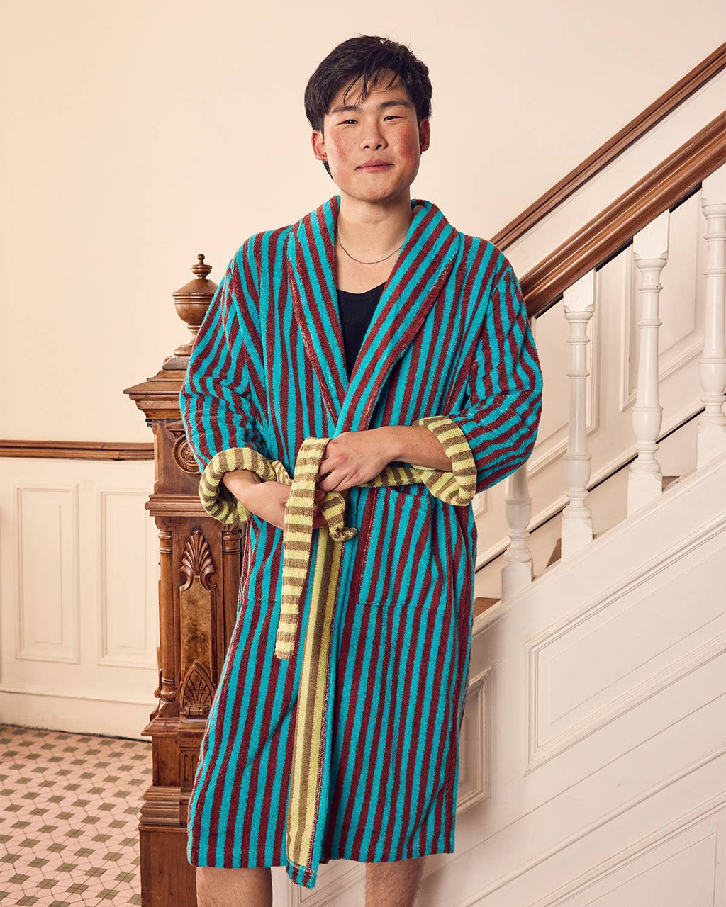 dragonfly stripe plush cotton terry bathrobe