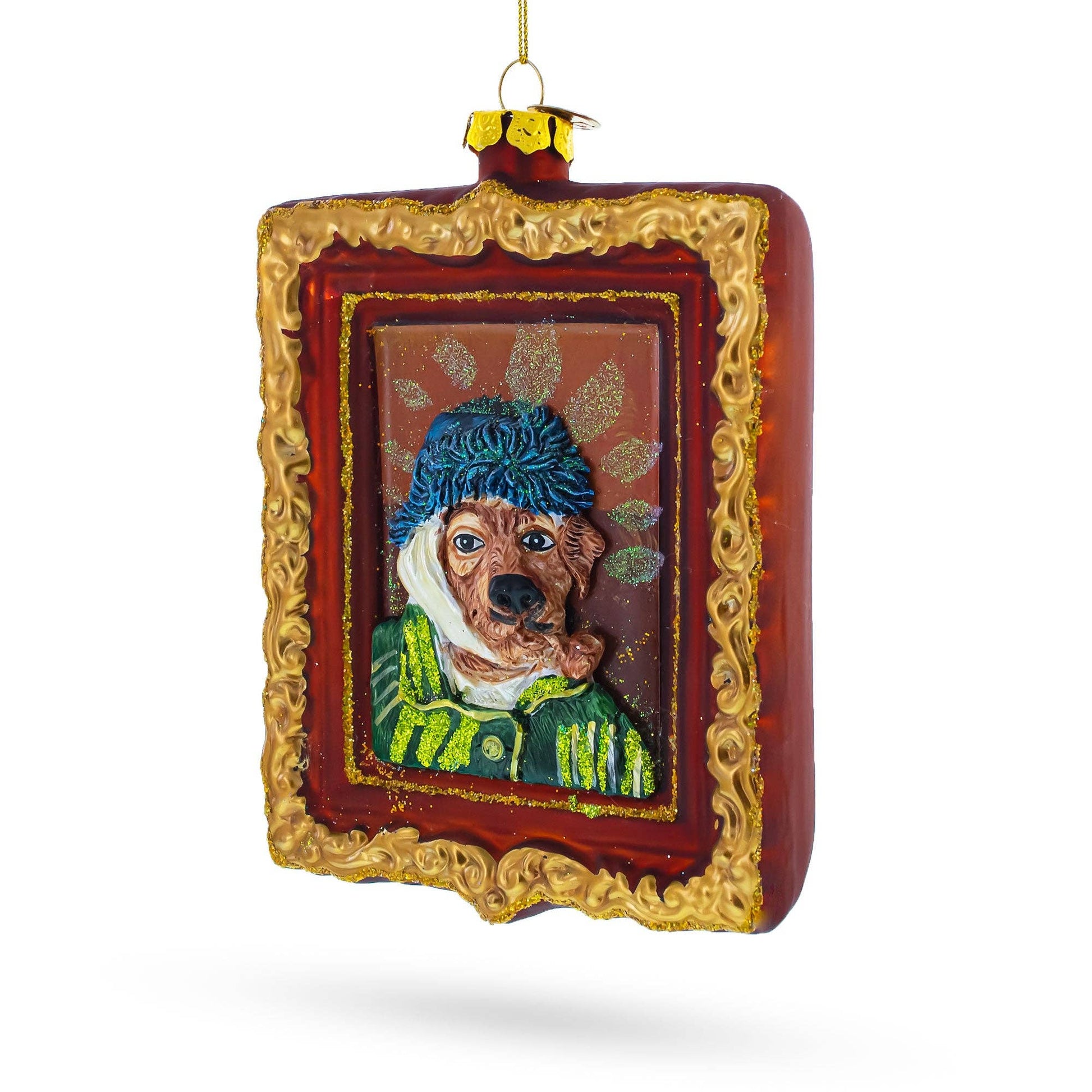 van gogh inspired dog portrait blown glass ornament