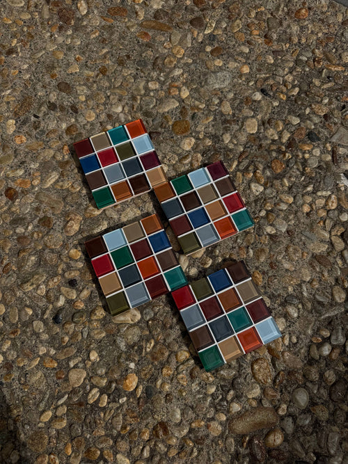 handmade glass tile coaster set - vintage (set of 4)