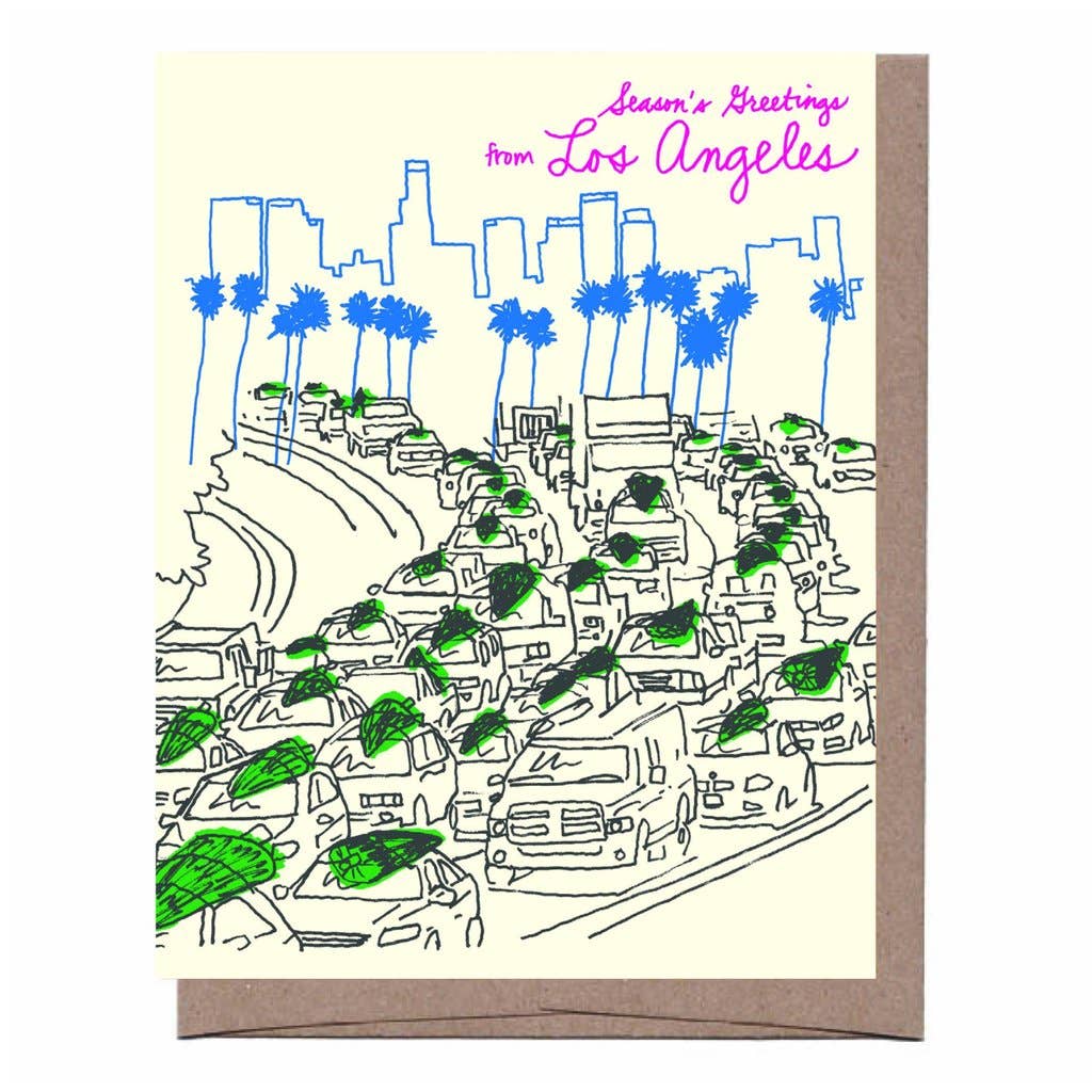 LA traffic trees christmas greeting card