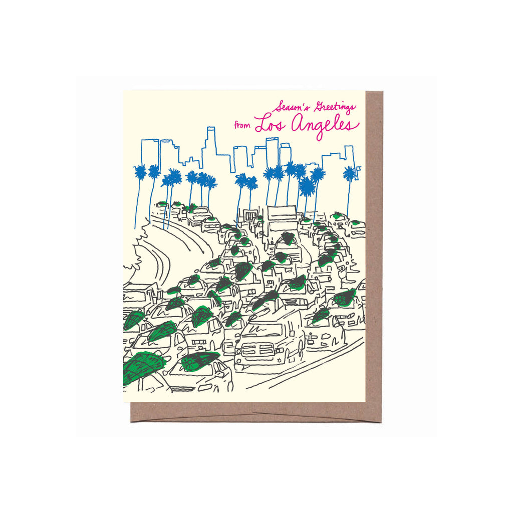 LA traffic trees christmas greeting card