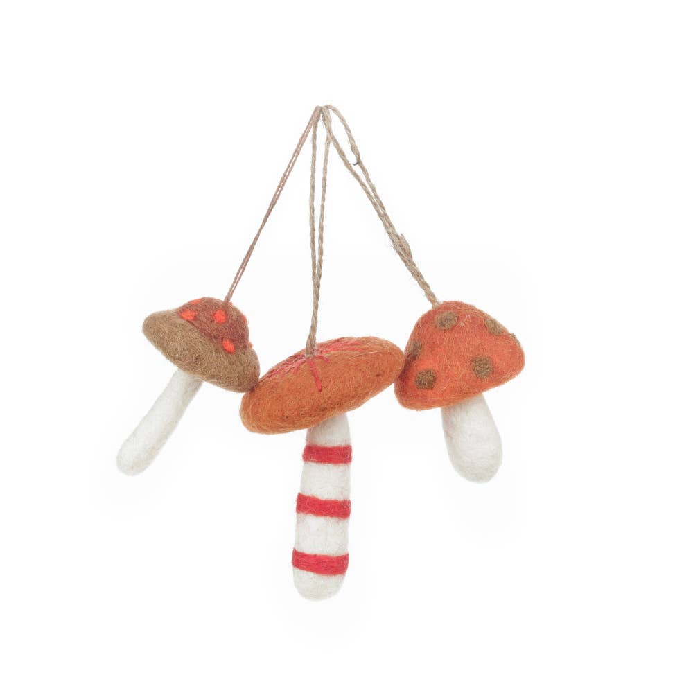 handmade felt wild foraged mushroom ornament