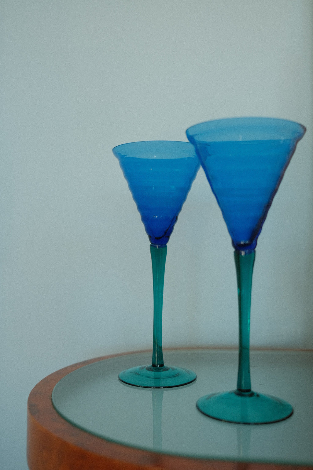 vintage cobalt ripple emerald stem martini glasses 8 oz