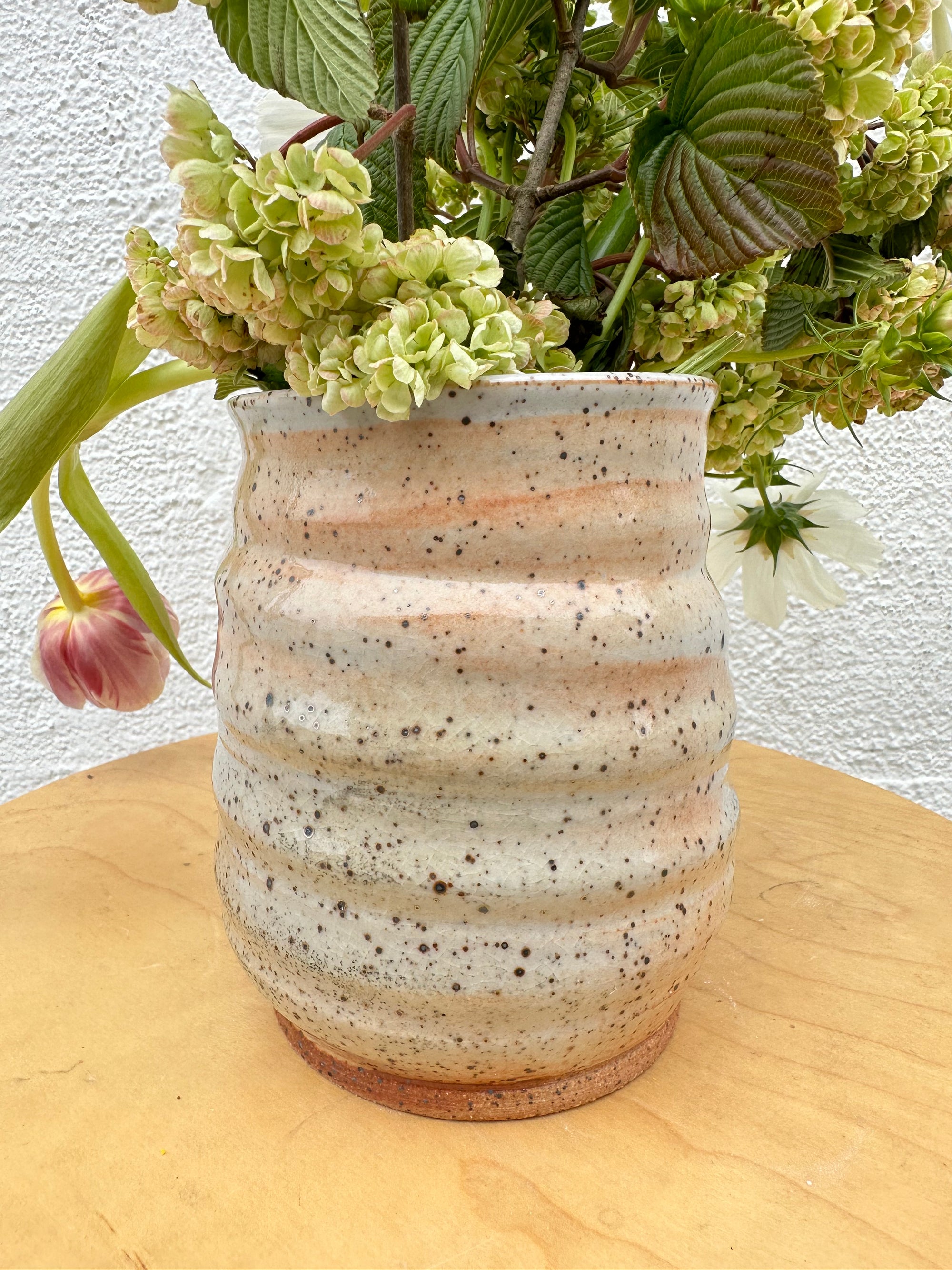 wild roots goldie ribbed speckled medium vase with minor carbon trapping