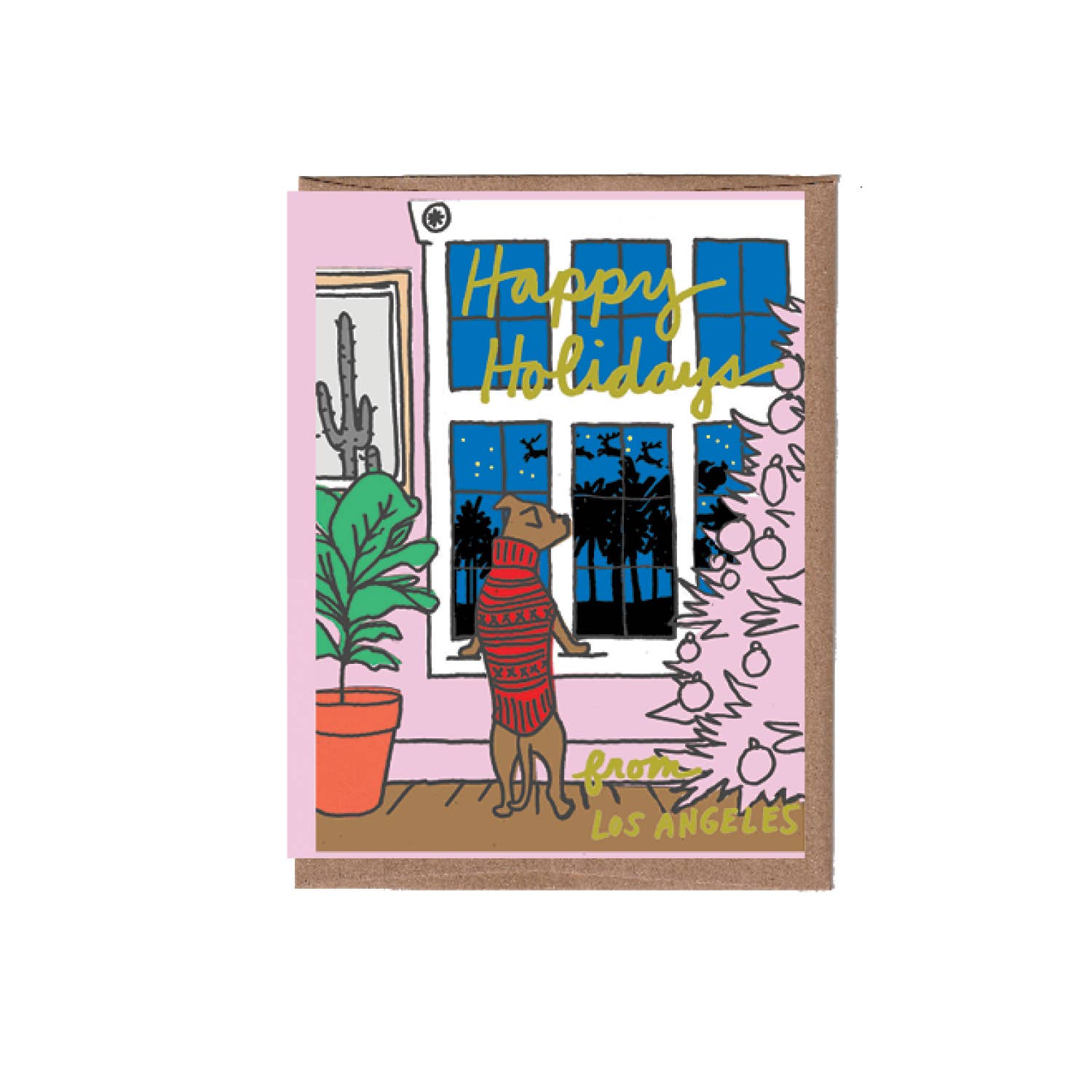 dog LA window christmas greeting card