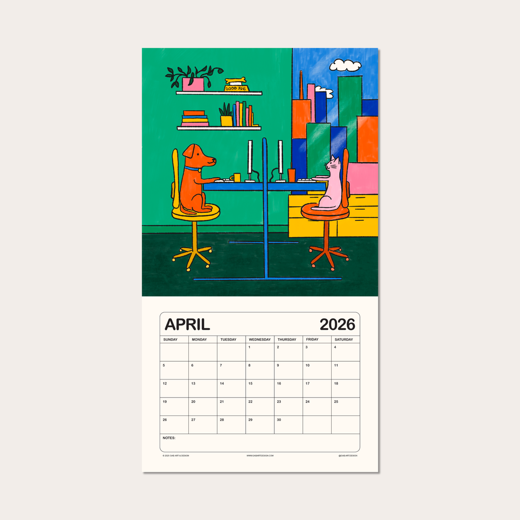2026 illustrated wall calendar: a day in the life of corporate cats + dogs