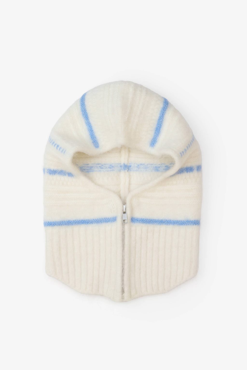 The Alpaca Balaclava with Zip - Arctic White/Sky Blue