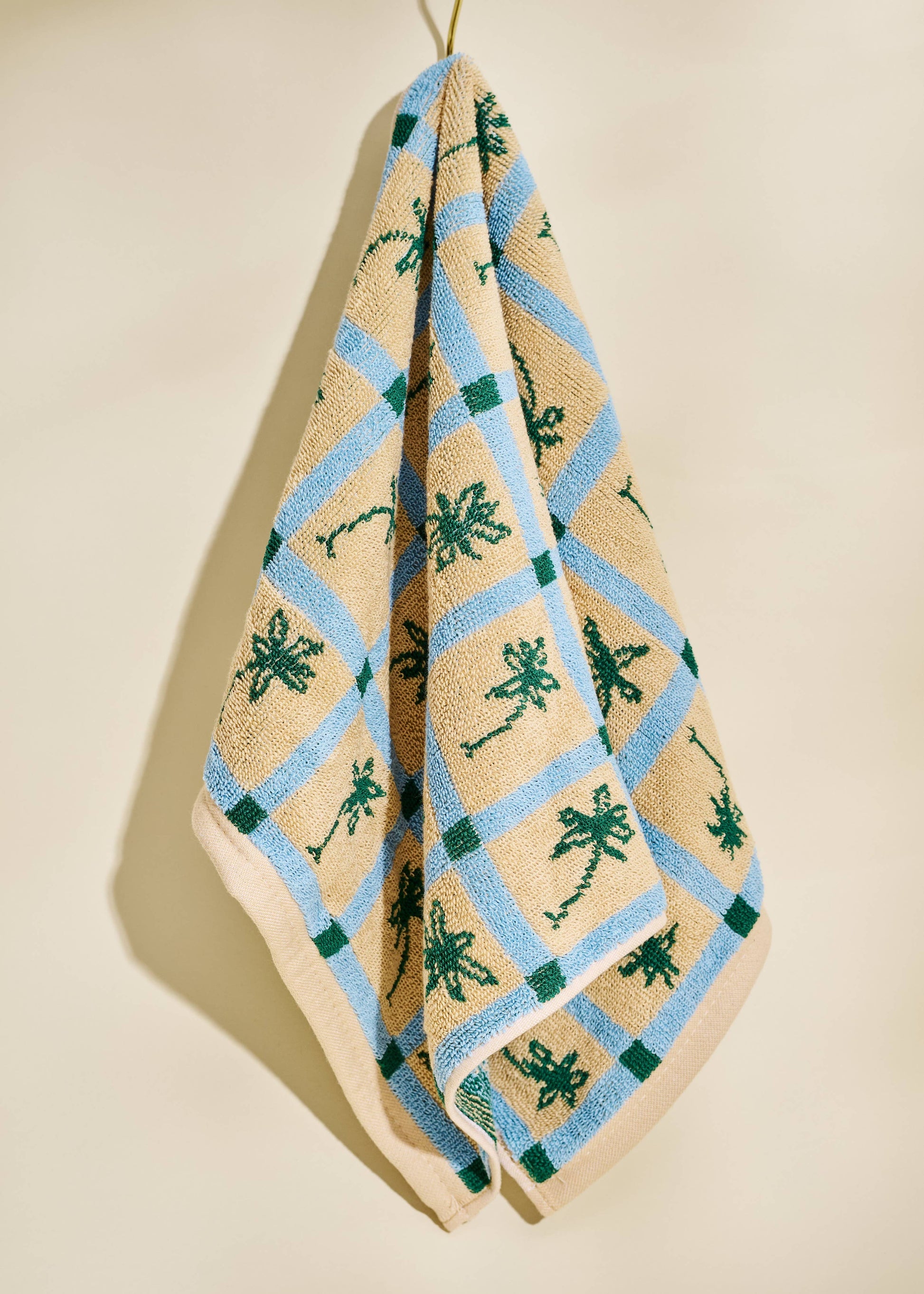 palm grid checked cotton terry cloth towel