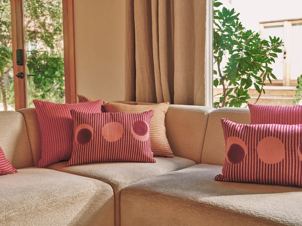 desert stripes- block printed pillow cover - (magenta)
