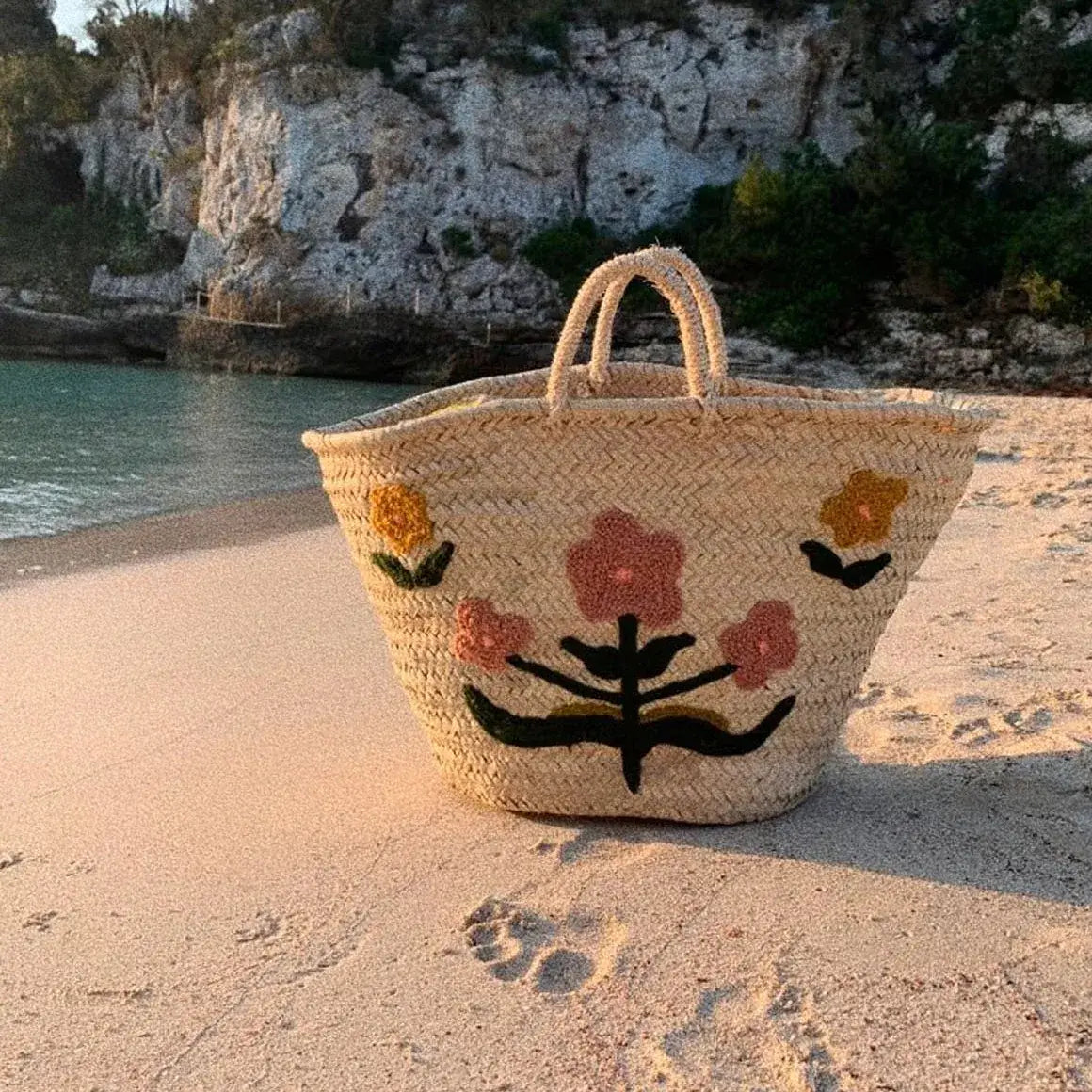 blossom elegance: handcrafted woven tote bag
