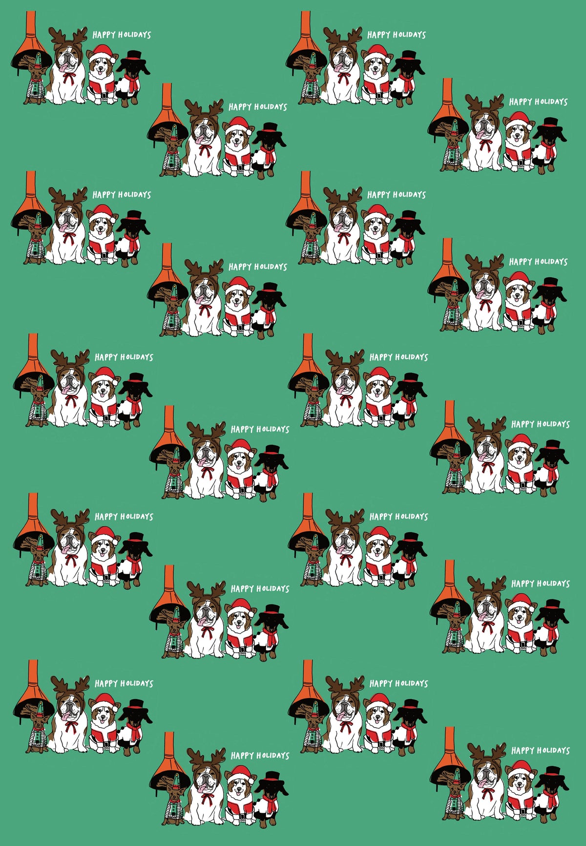 Vintage Dogs Holiday Wrapping Paper Sheet