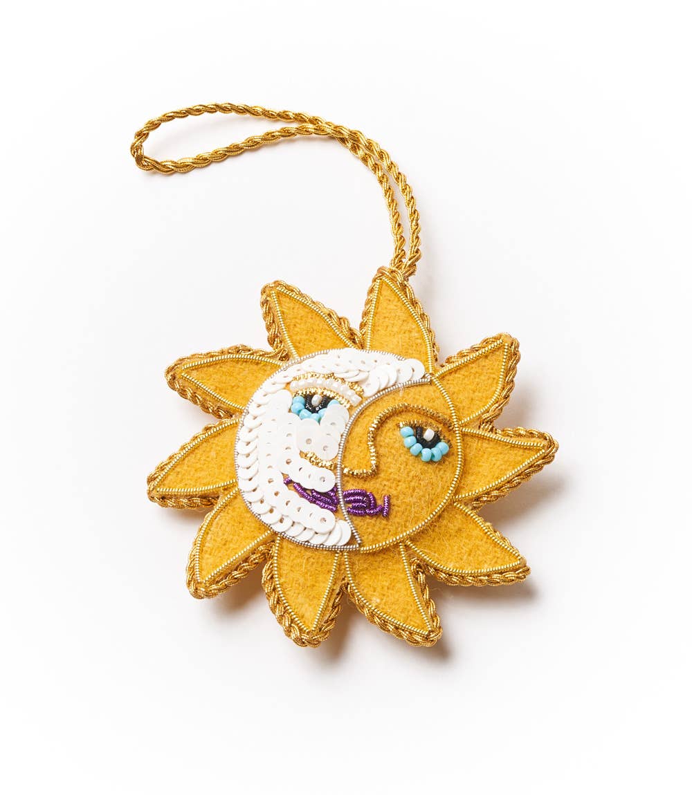 hand embroidered plush sun moon felt ornament