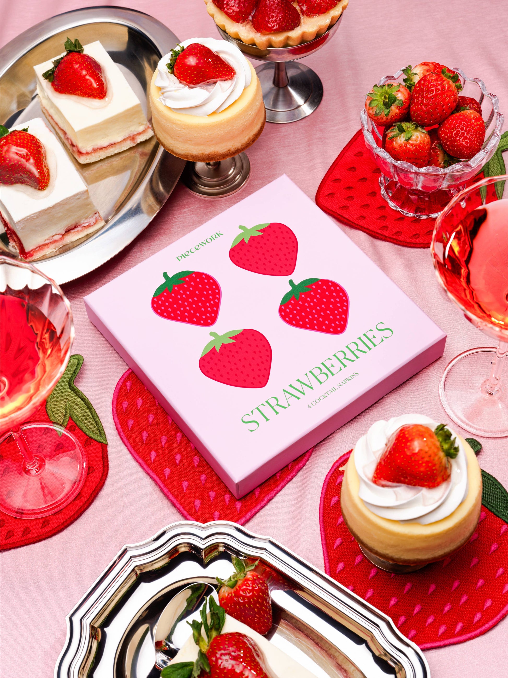 strawberry cocktail napkins - set Of 4