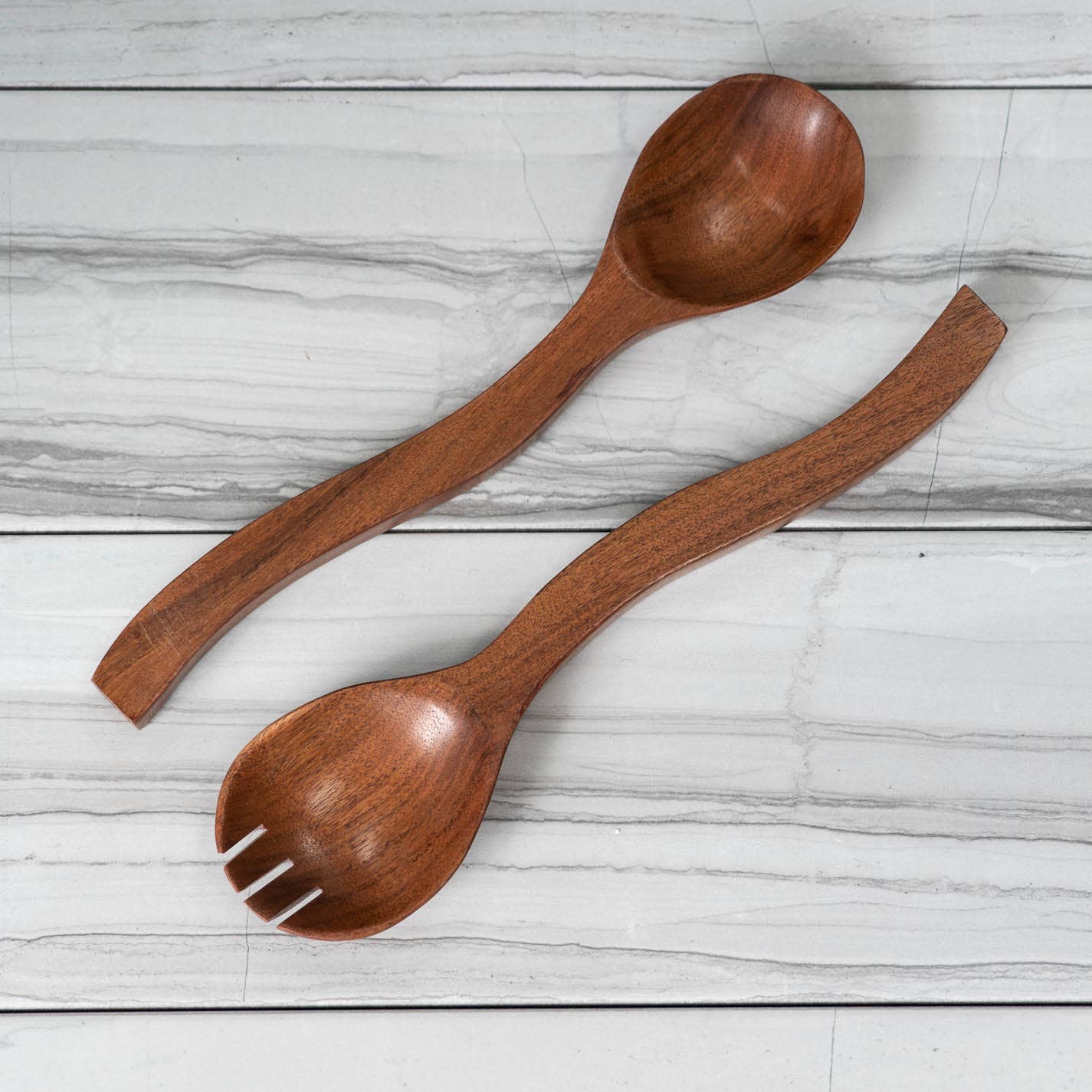 wavy wood salad servers, set of 2