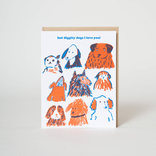 love you hot diggedy dogs letterpress card