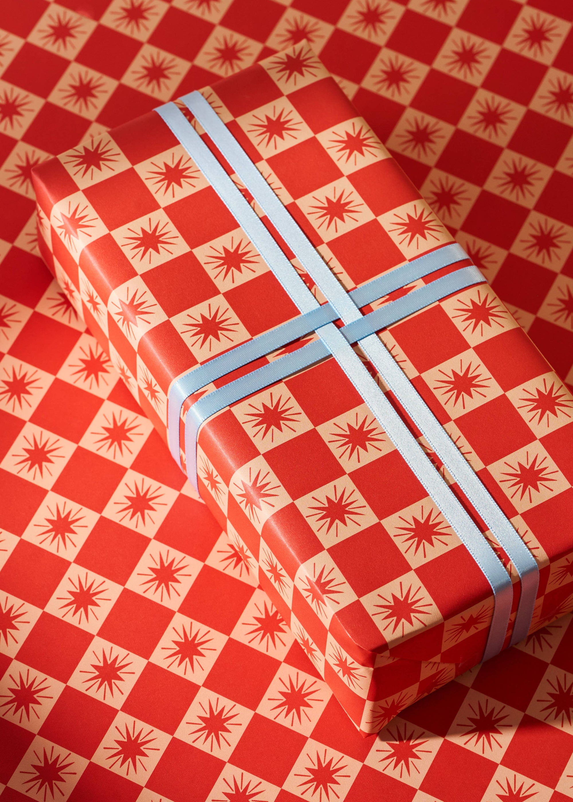 nostalgic christmas red star checked gift wrap | 3 Sheets