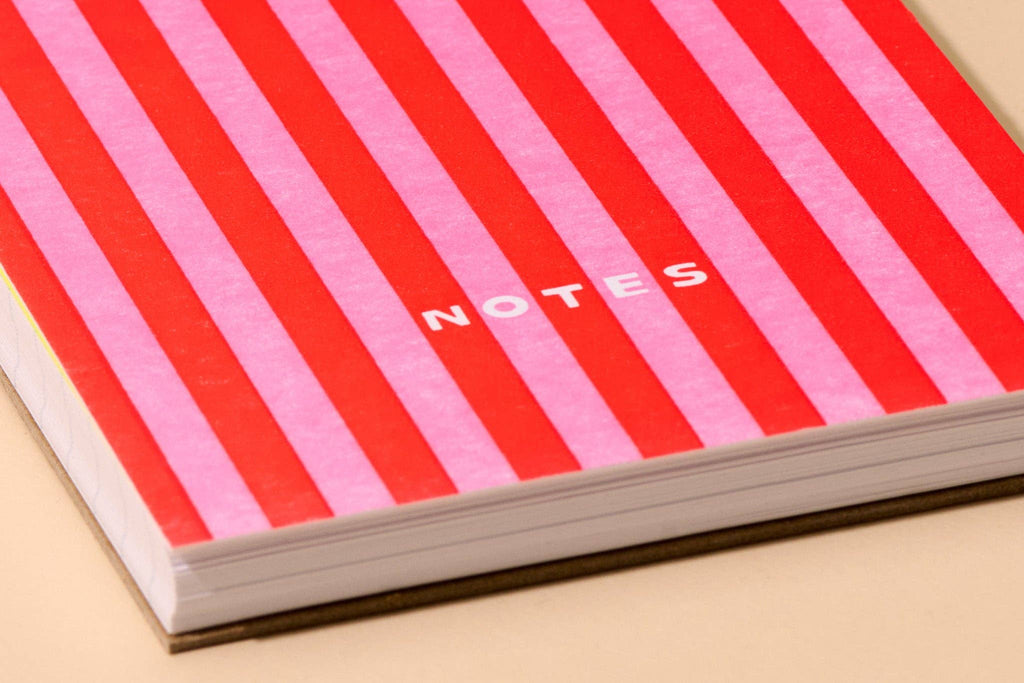 modern letterpress pocket size spiral notebook – red/pink stripe