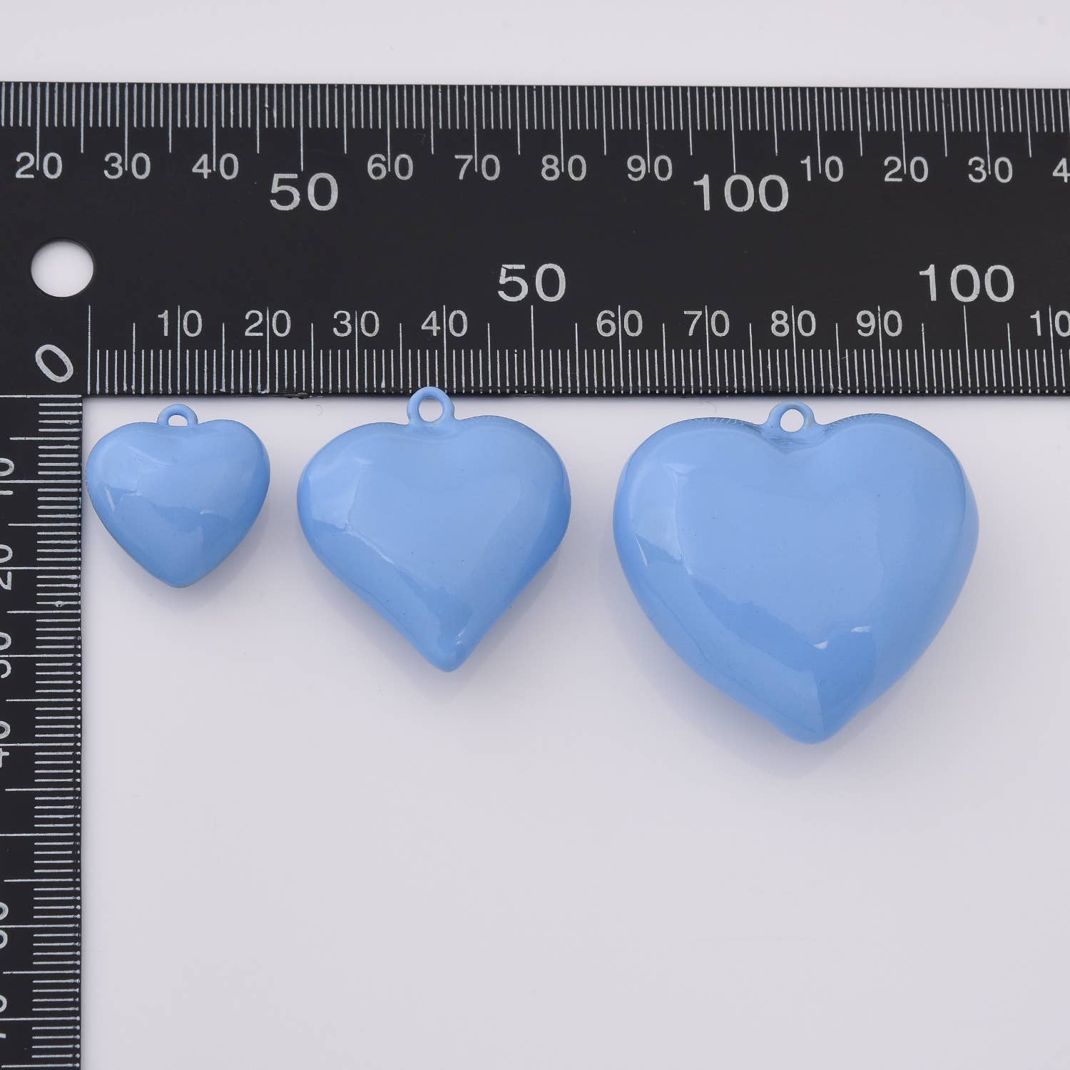 gold filled puffy blue enamel heart charm