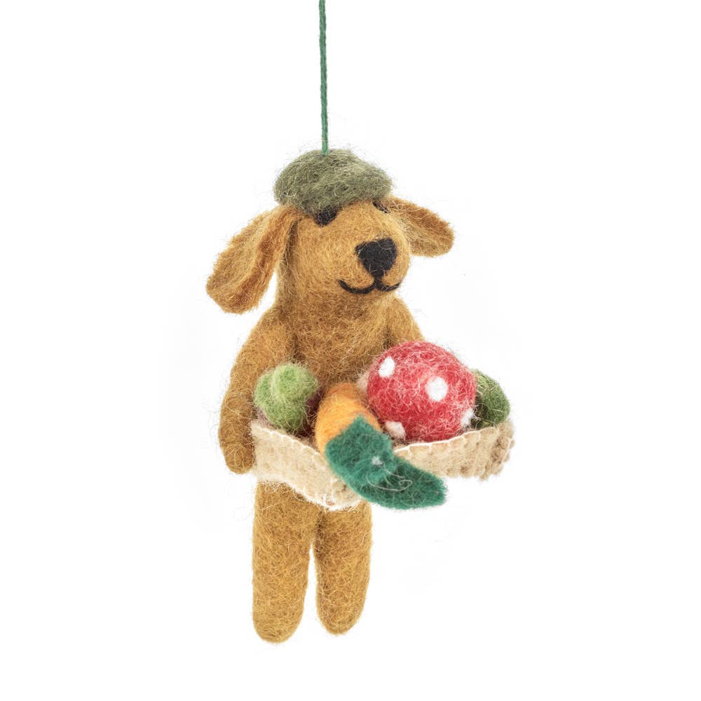 handmade felt dom the gardening dog ornament