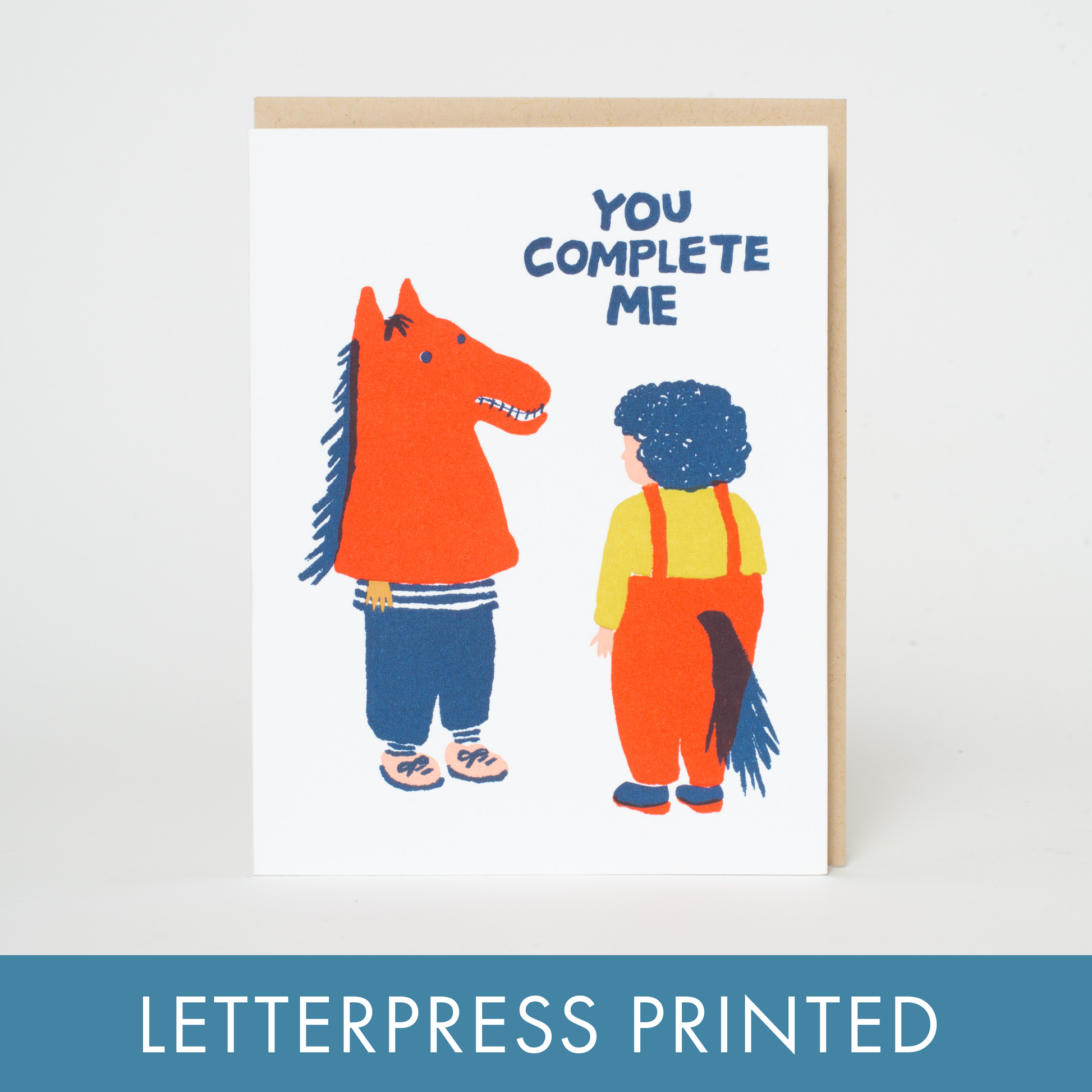 you complete me funny love letterpress greeting card