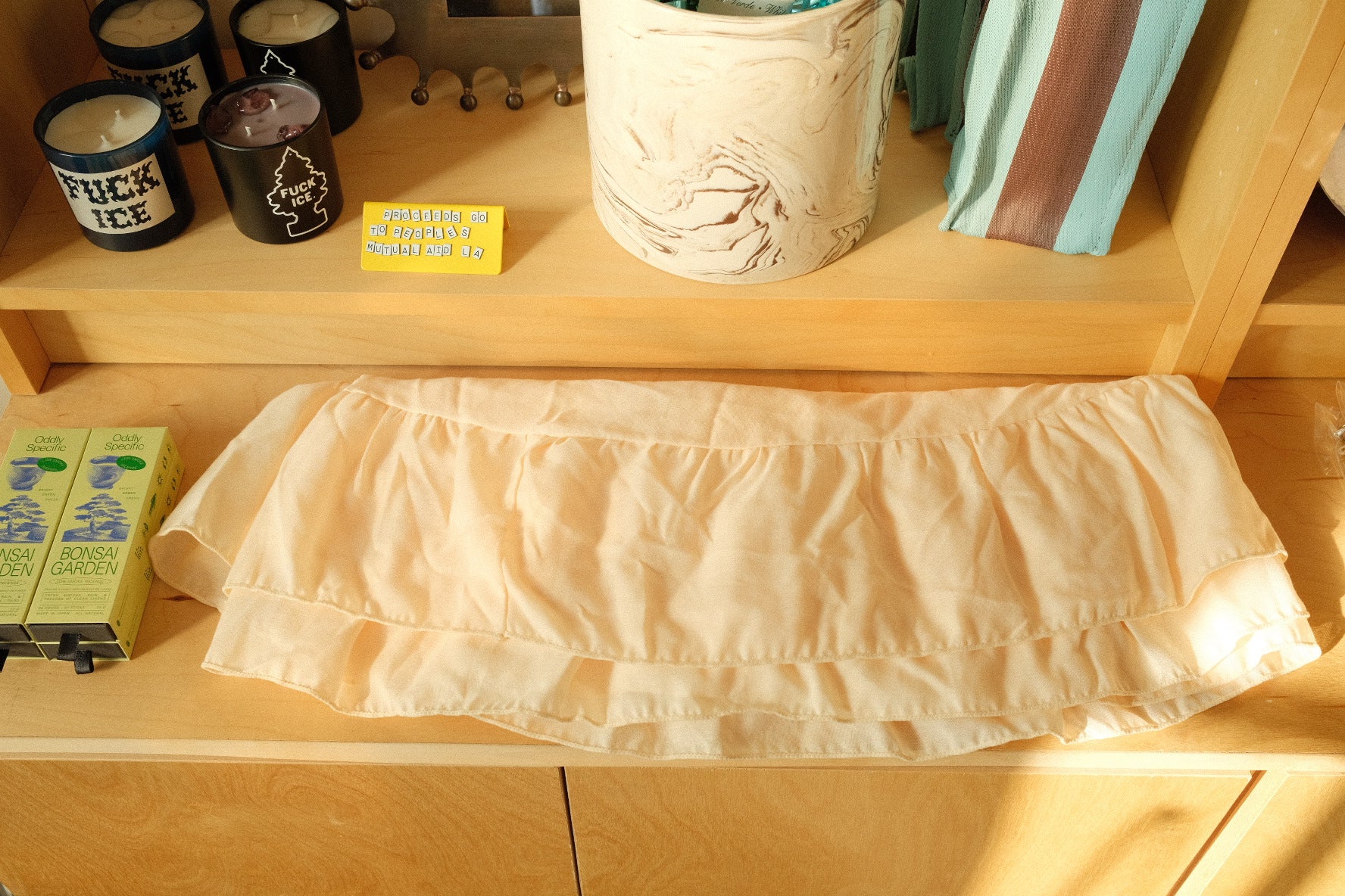 vintage round butter yellow ruffle tablecloth