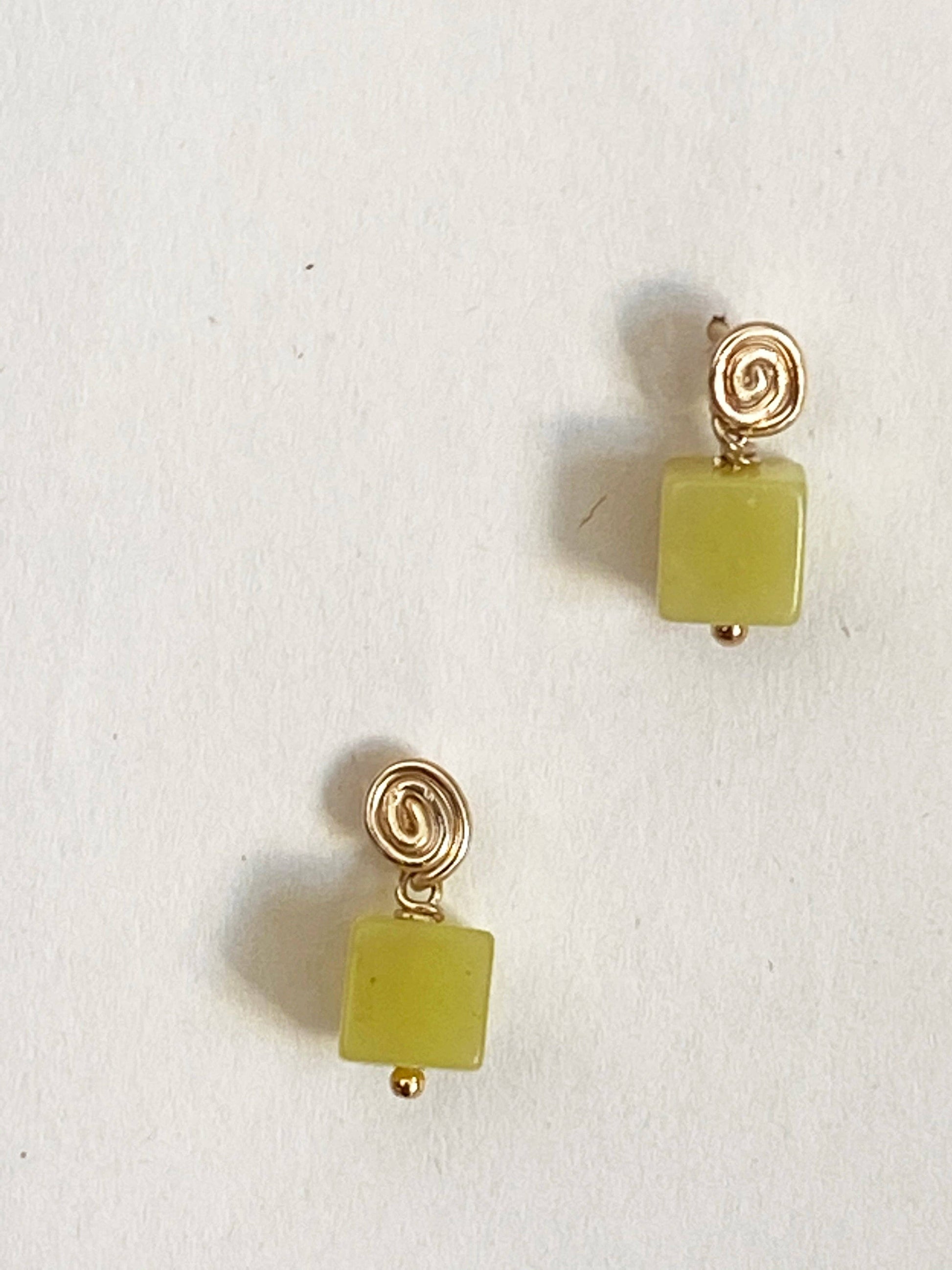inward earrings- olive jade