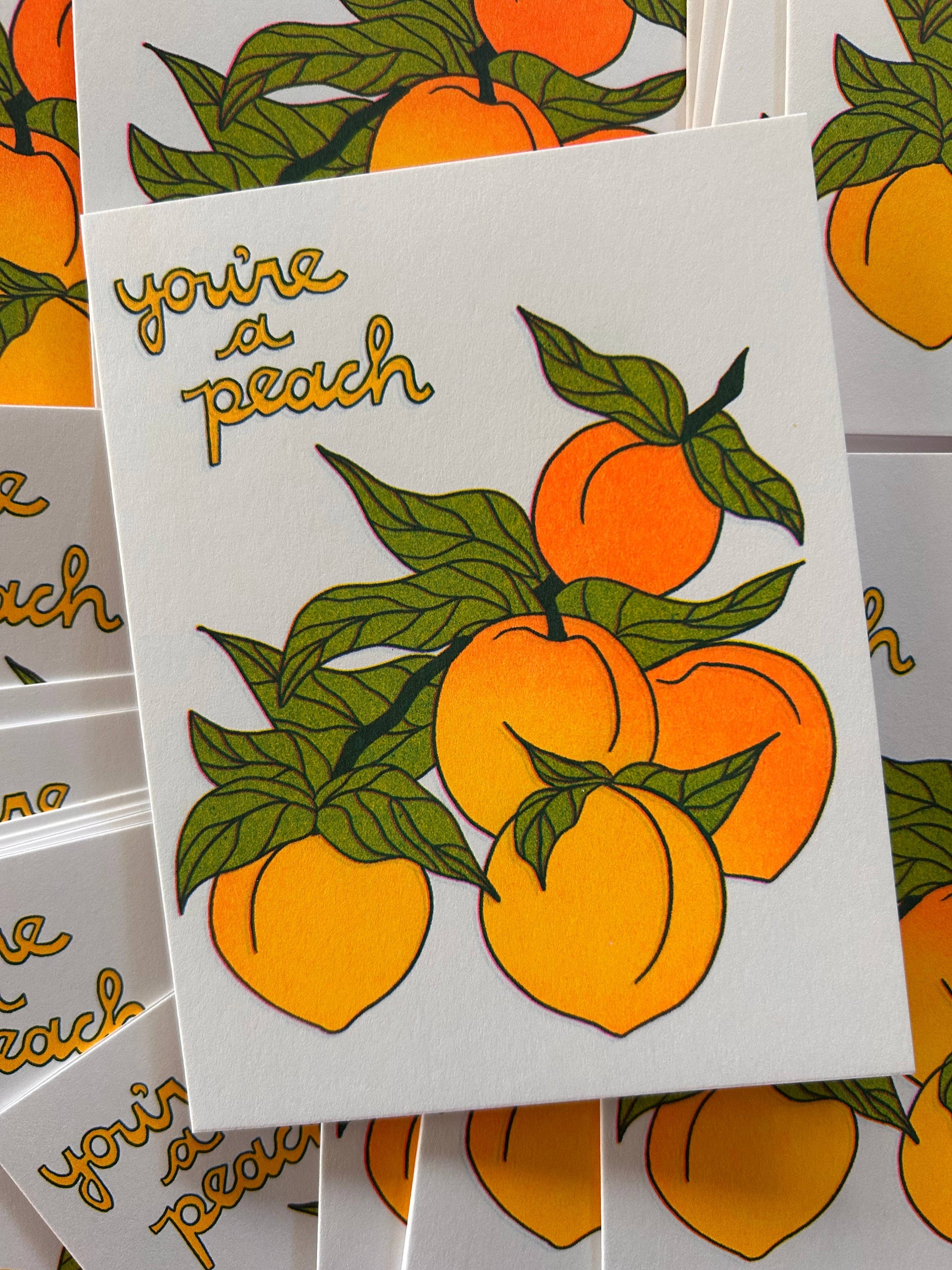 you're a peach - risograph greeting card 