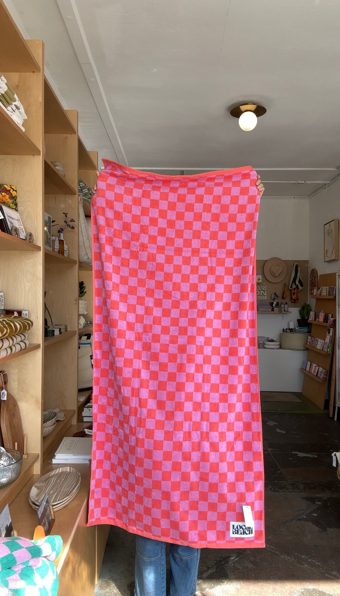 checker beach + bath towel