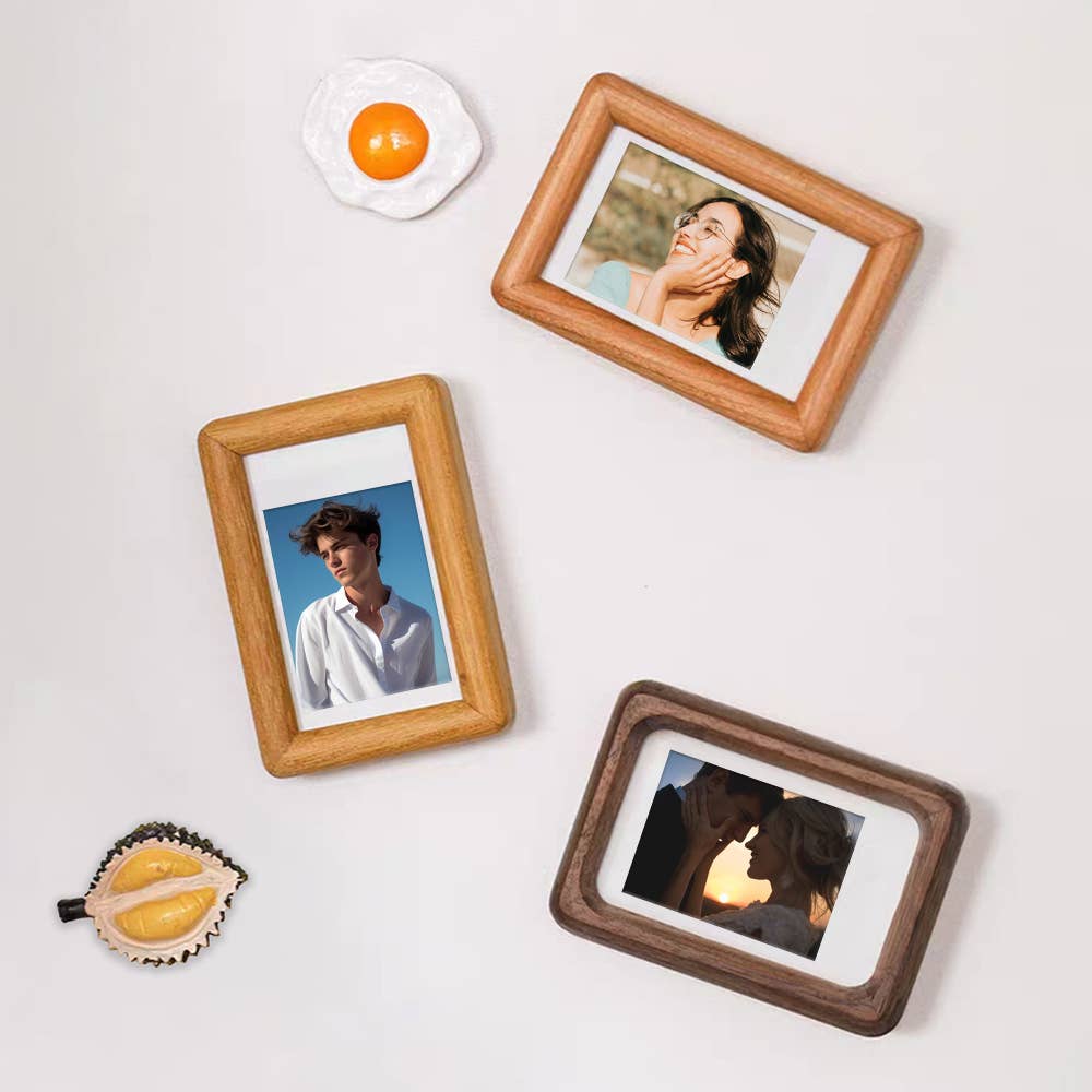 3" fridge magnet mini solid wood display frame