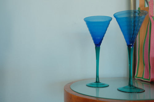 vintage cobalt ripple emerald stem martini glasses 8 oz