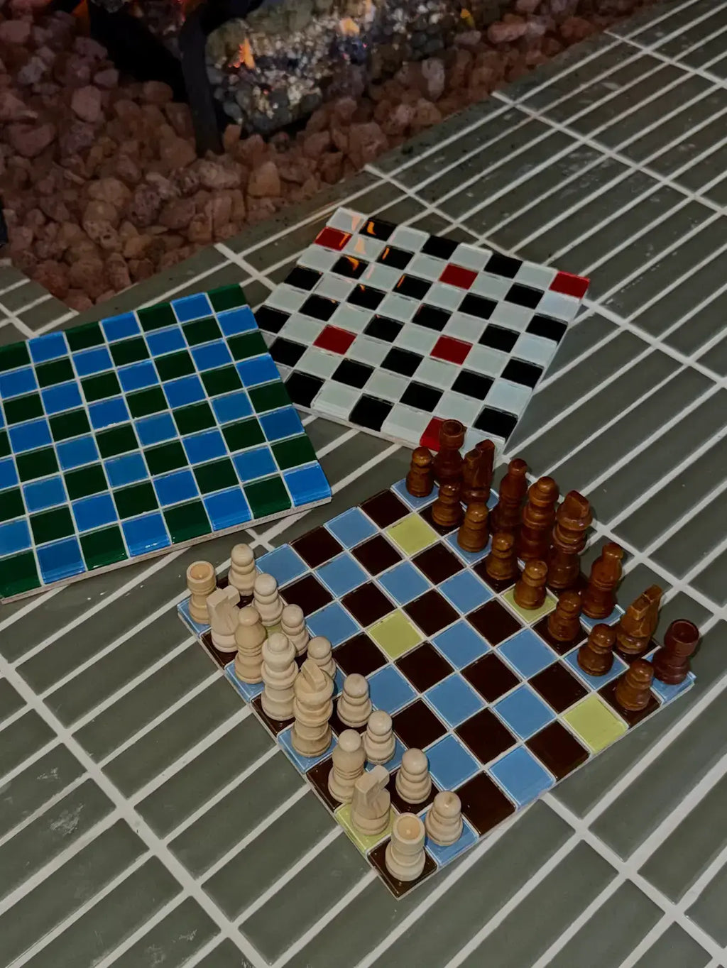 handmade glass tile chessboard (no chess pieces included)