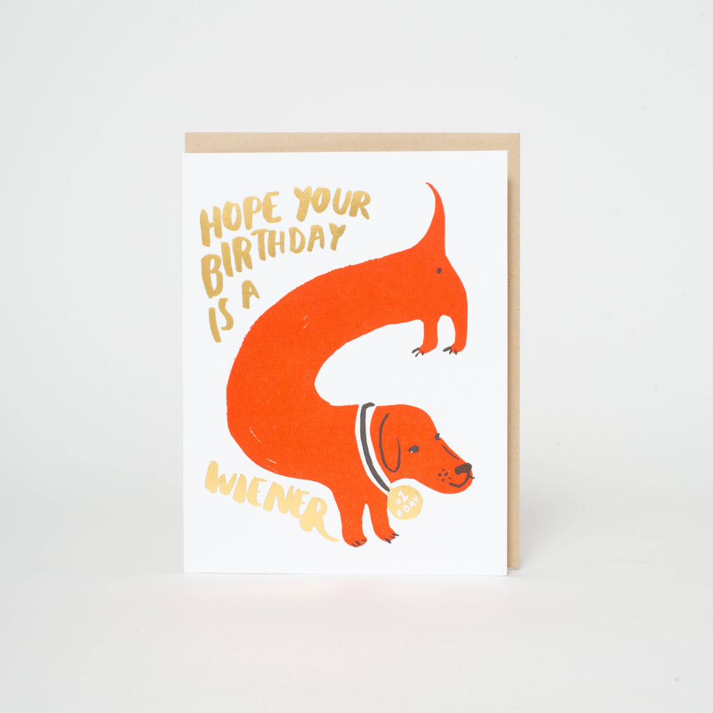wiener birthday dog letterpress greeting card