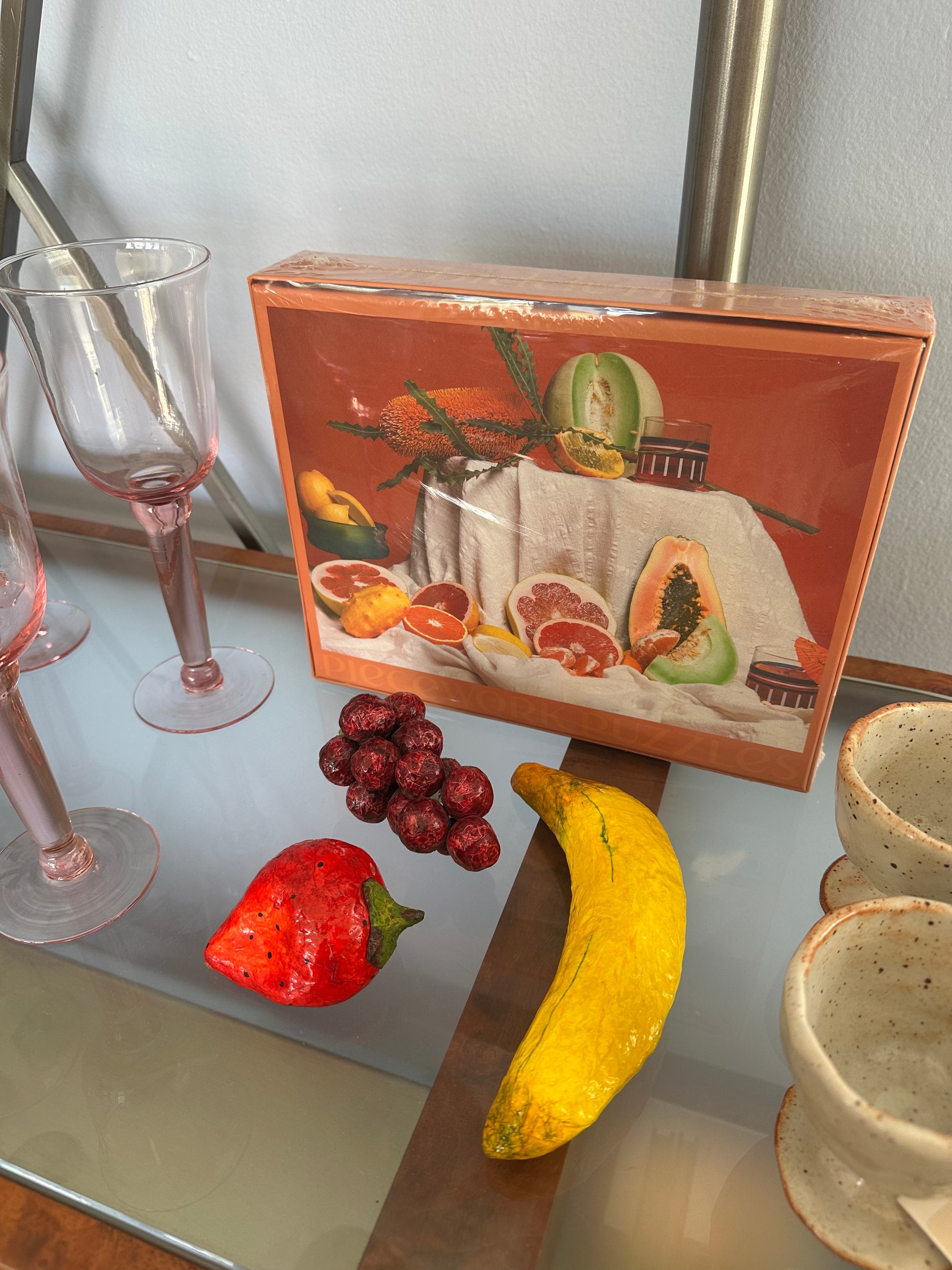 vintage painted paper mache fruits + veggies