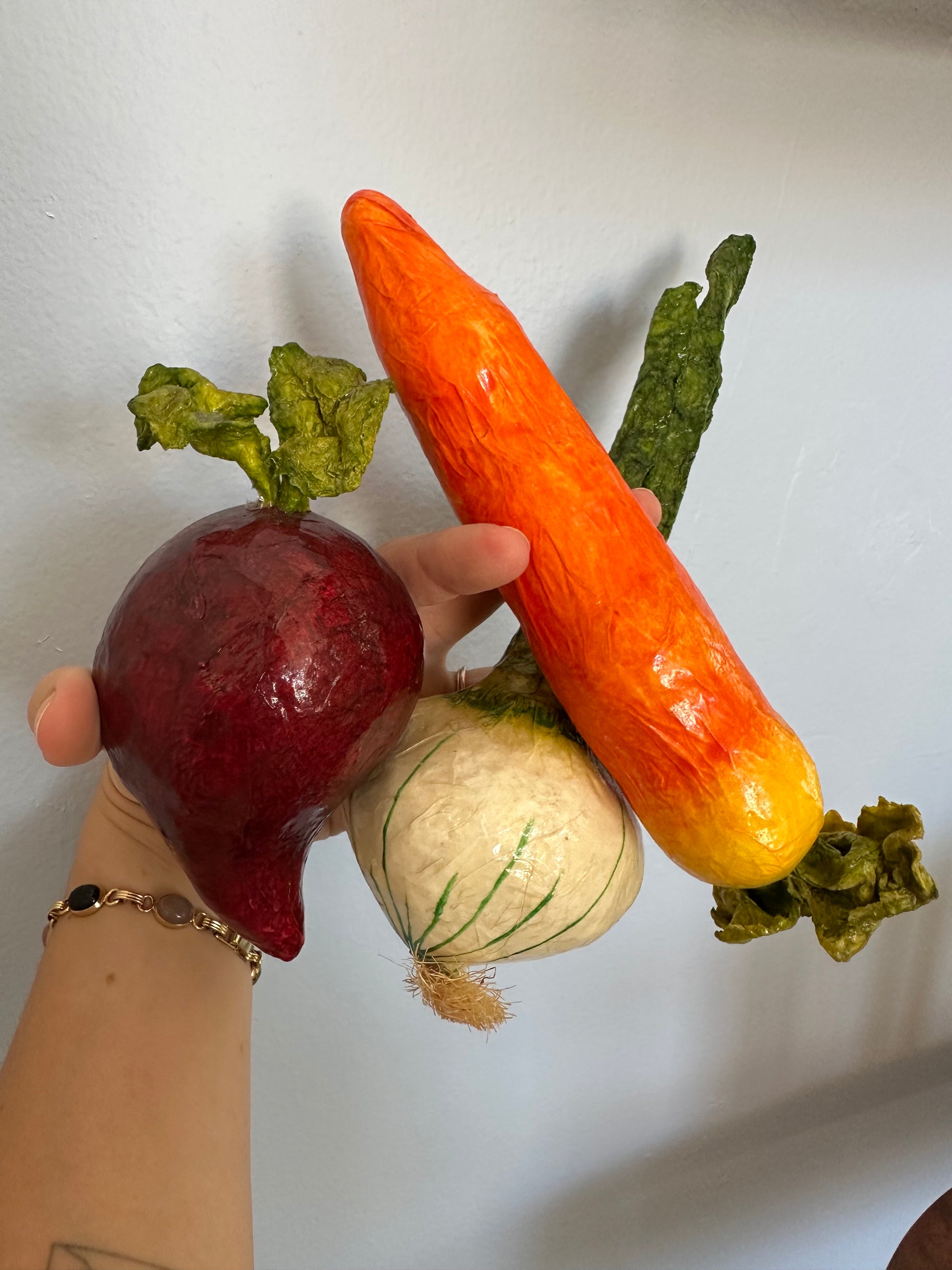 vintage painted paper mache fruits + veggies