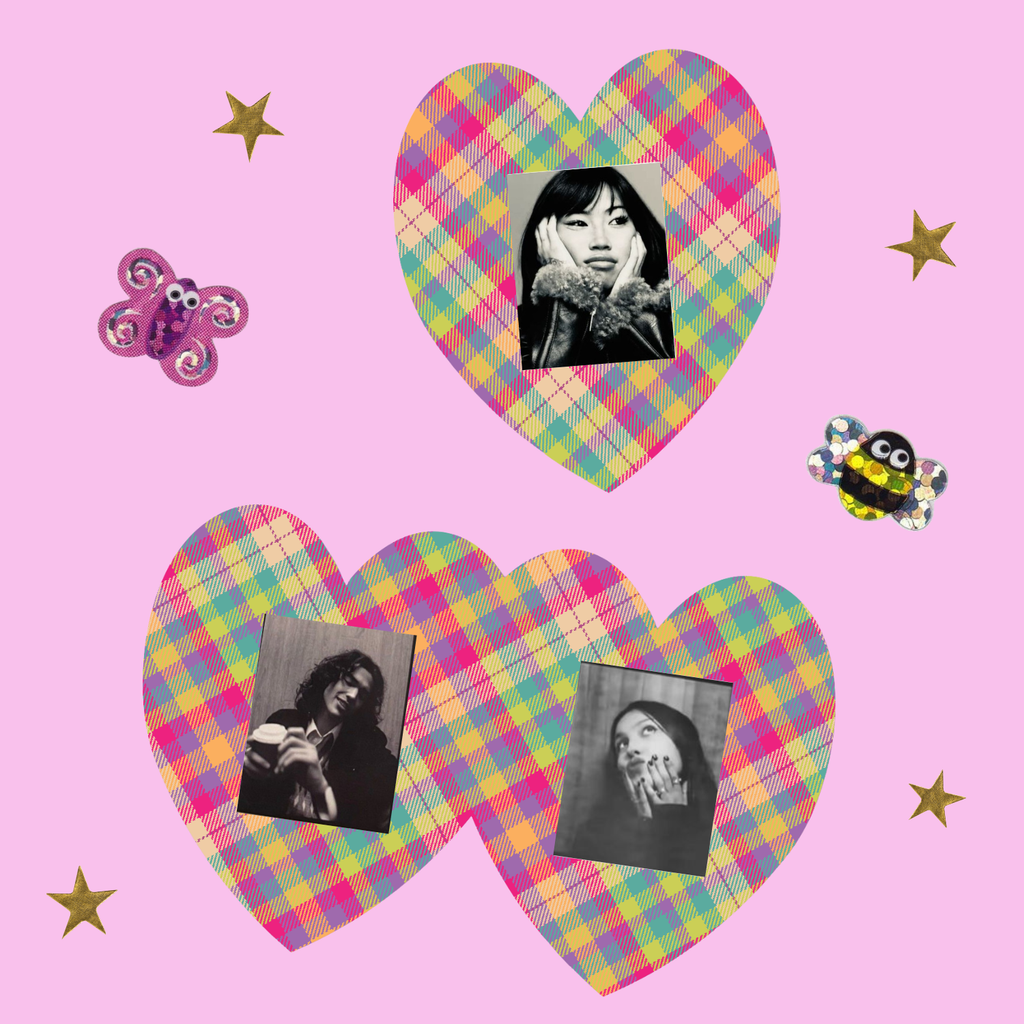 magnetic photo strip frame pink heart plaid
