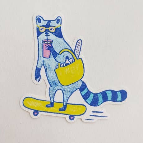 sticker - farmers market skater raccoon
