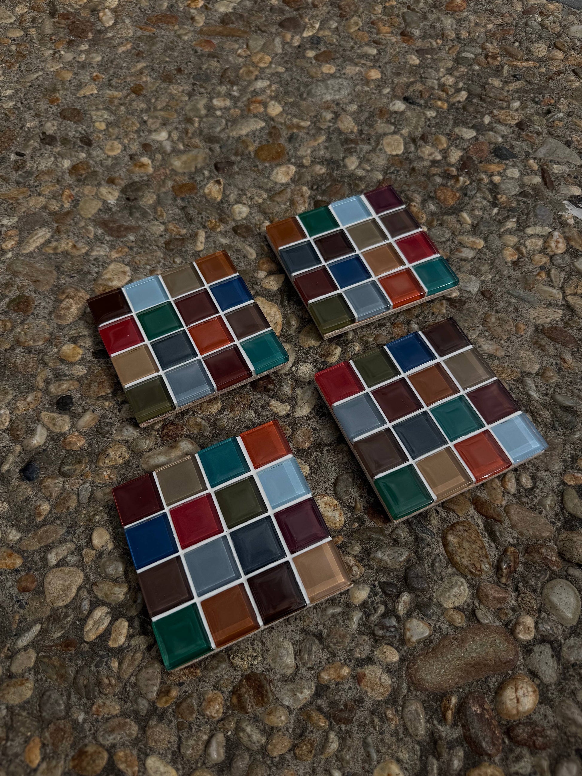 handmade glass tile coaster set - vintage (set of 4)